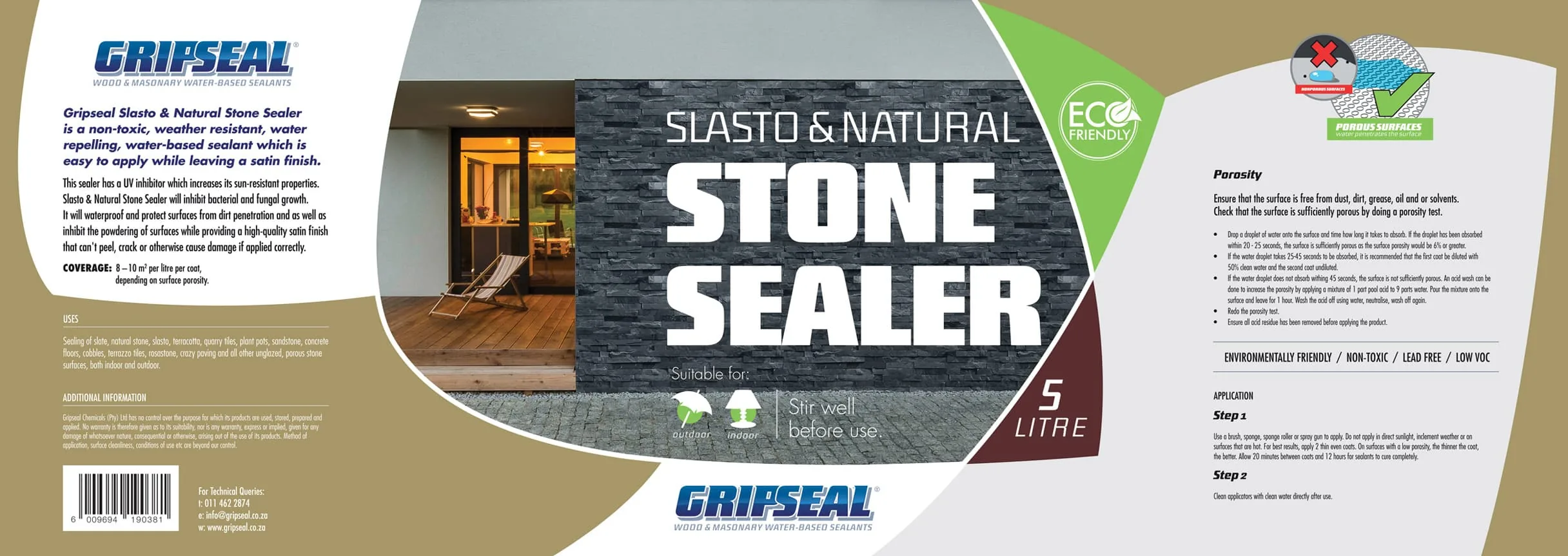 Final approved flat label artwork for Slasto Natural Stone Sealer