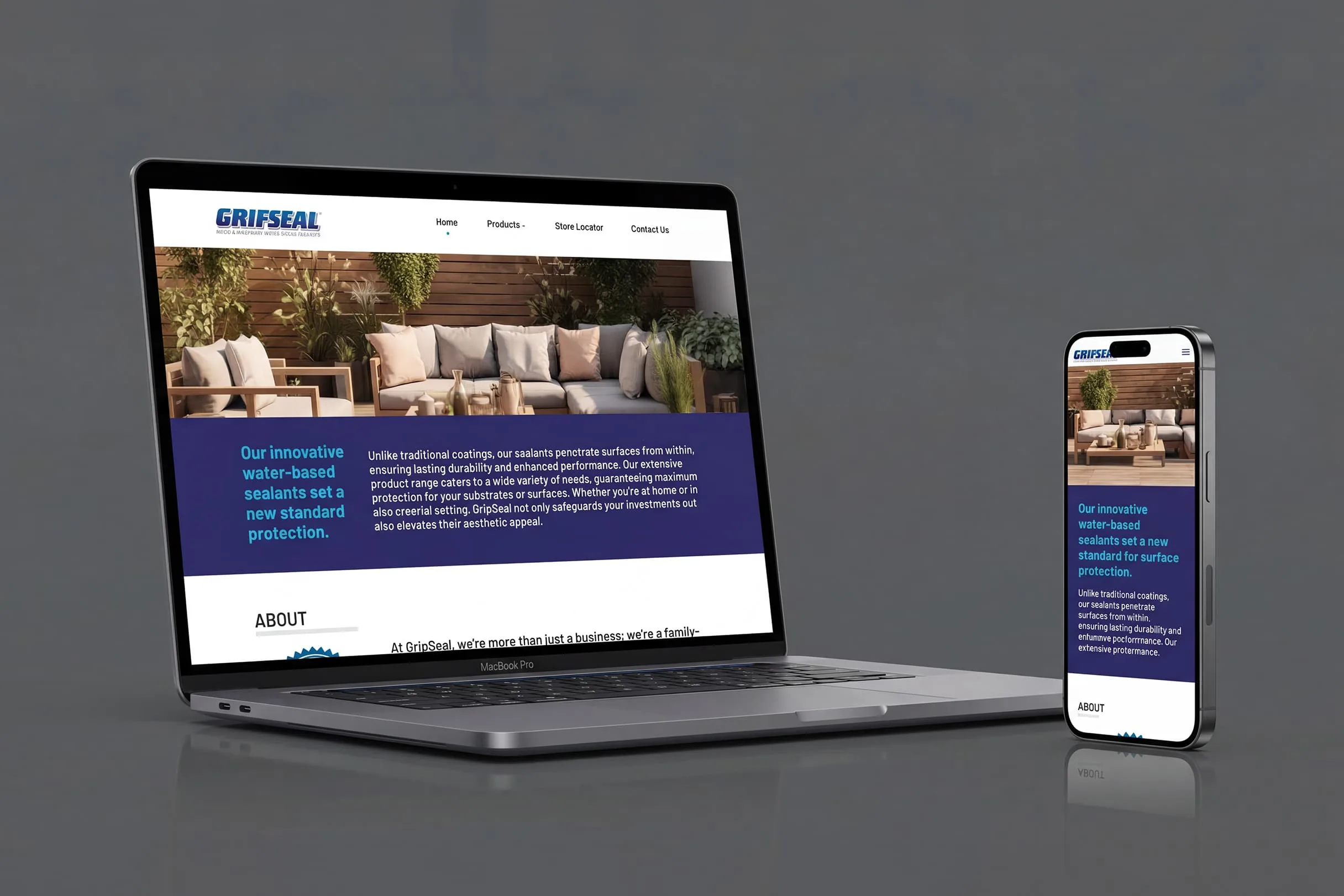 GripSeal live website design presentation across desktop and mobile