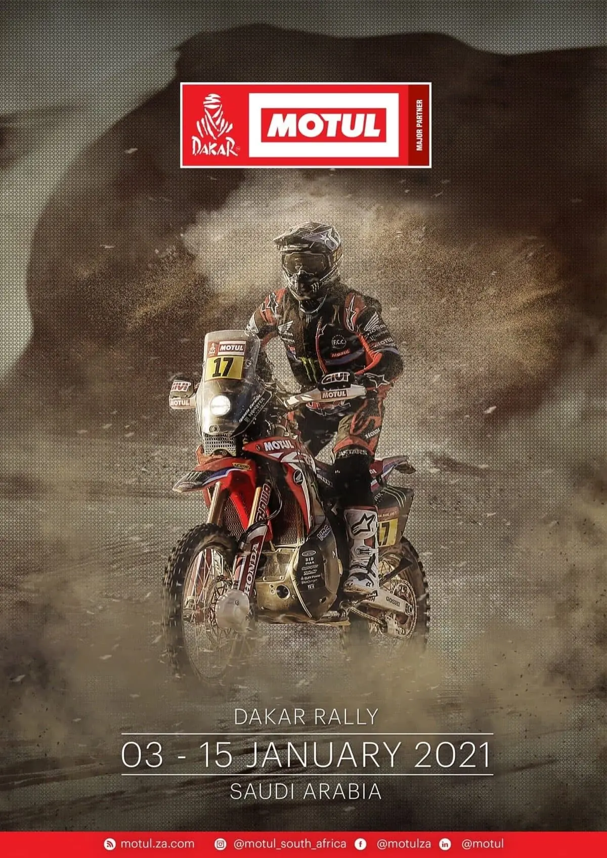 Motul South Africa Dakar Rally motorcycle campaign poster
