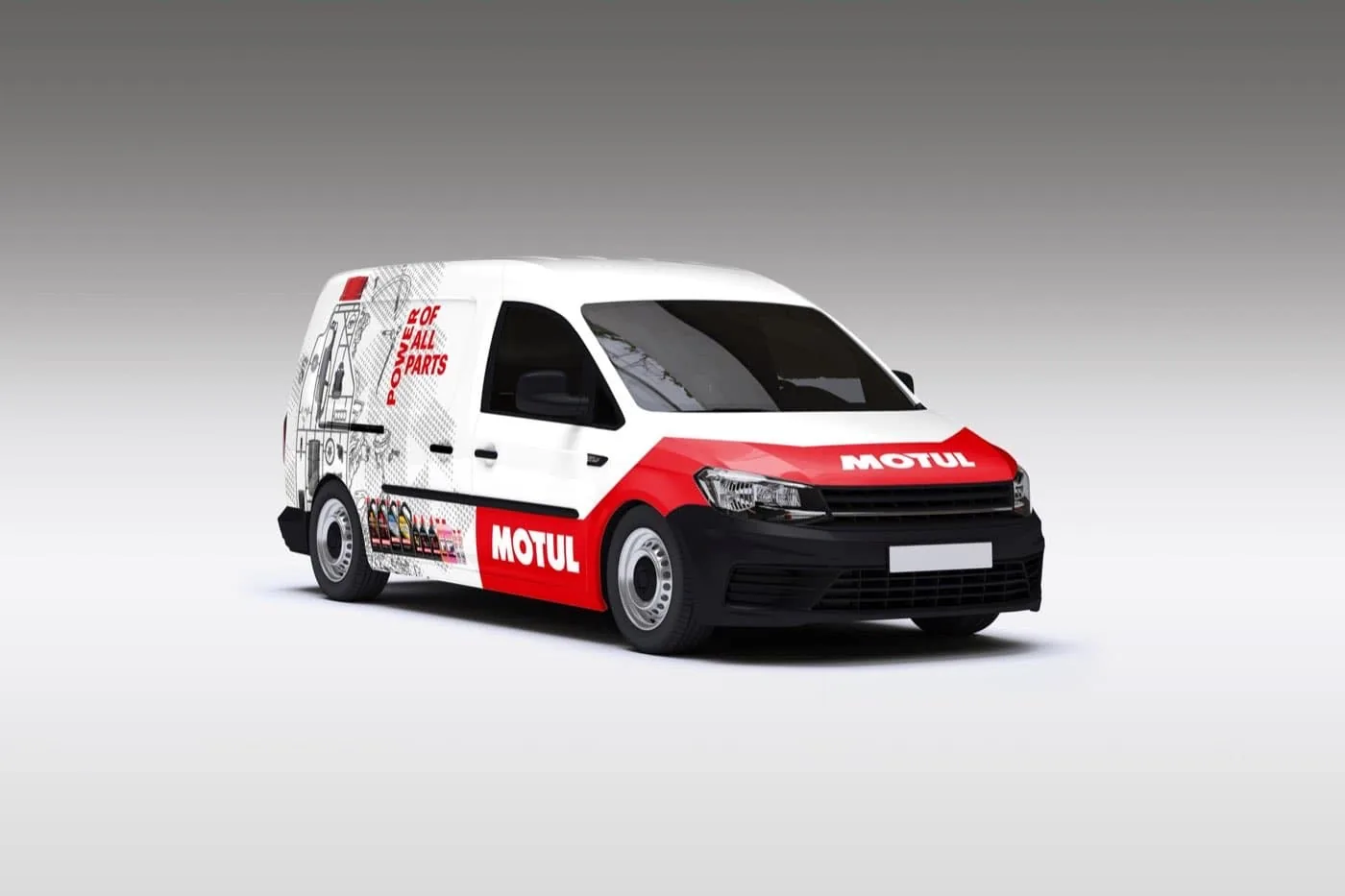 Motul Volkswagen Caddy fleet vehicle branding and wrap visualisation