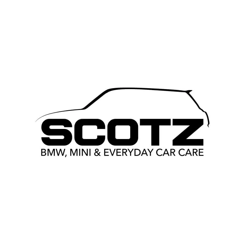 Scotz Auto identity mark and service descriptor on a dark field