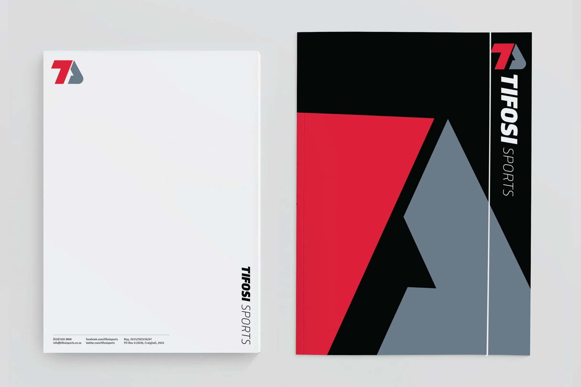 Tifosi Sports identity applied to letterhead and presentation material