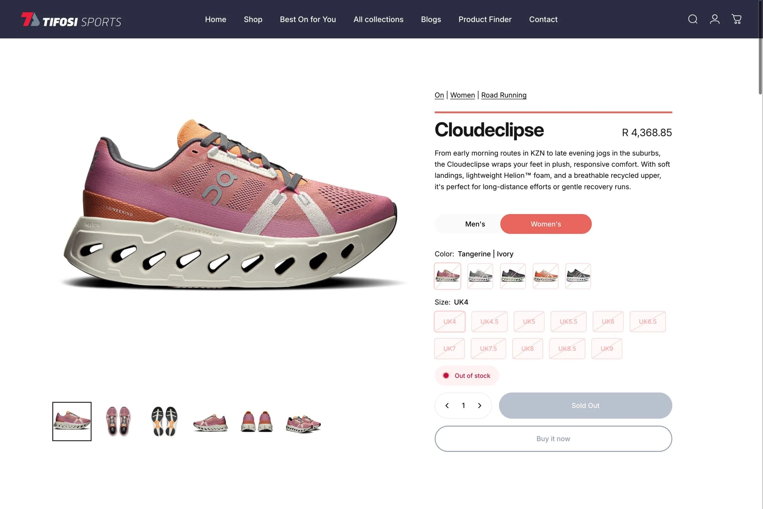 Tifosi Sports ecommerce product page