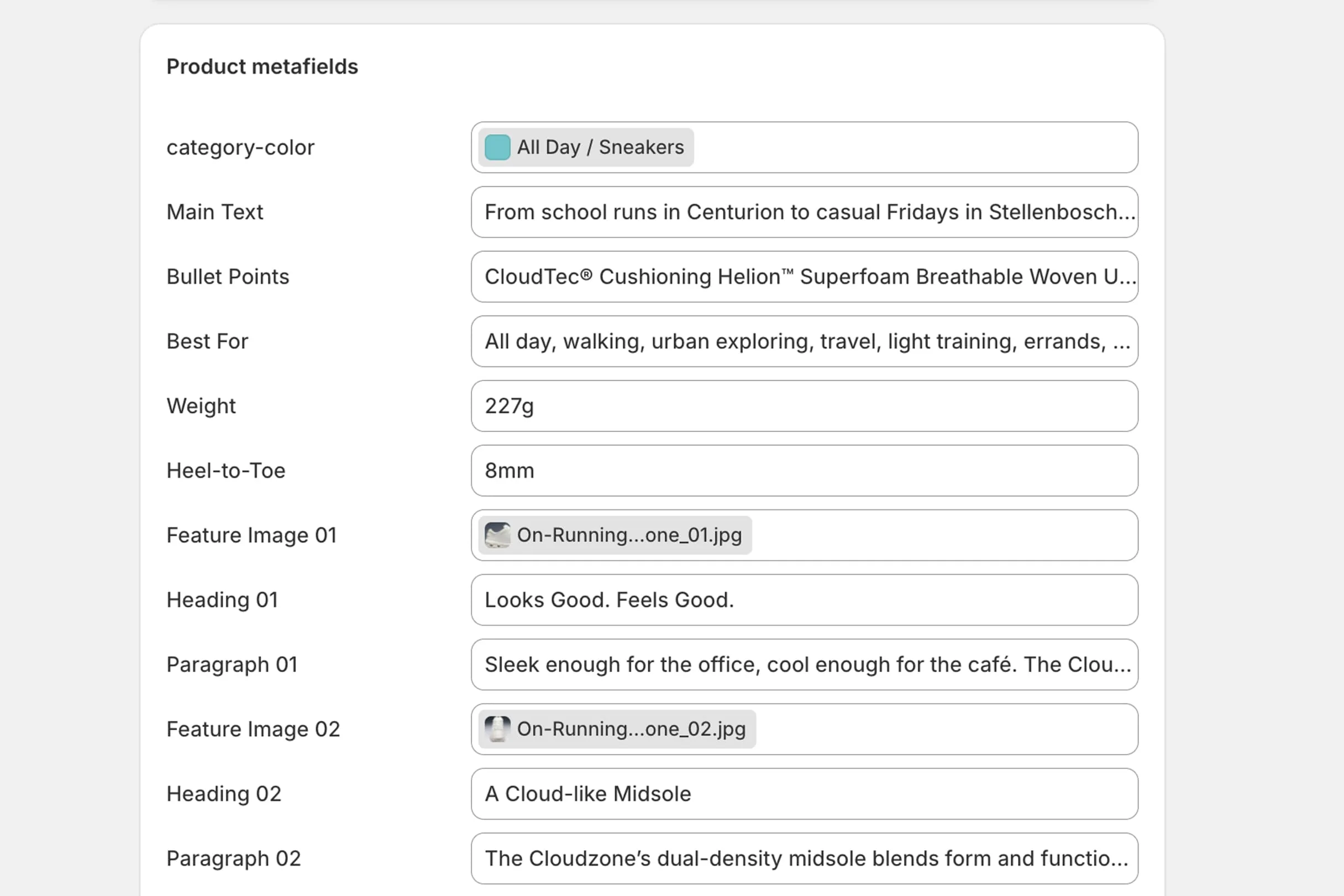 Tifosi Sports structured Shopify product data and metafields