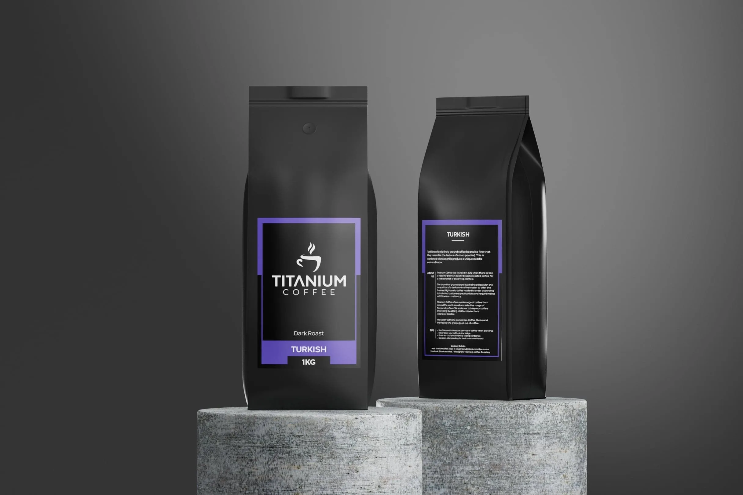 Titanium Coffee packaging system, shown as an authored 3D visualisation