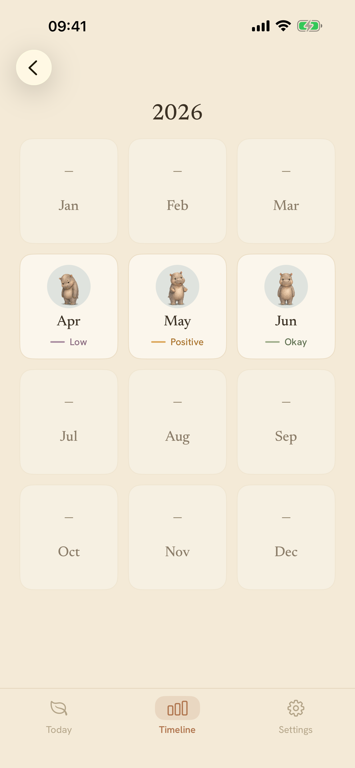 Little Window iPhone Year Overview with a restrained month-by-month view of saved check-ins