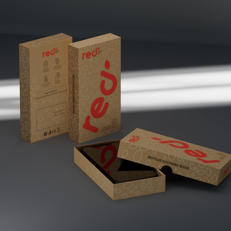 Red. Refurbished Phone Packaging 3D Render