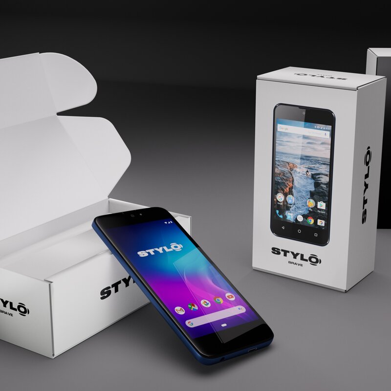 Stylo Feature Phone Packaging 3D Render