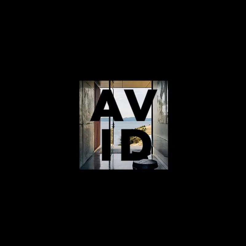 AVID Design Collective logo reversed in white on dark background