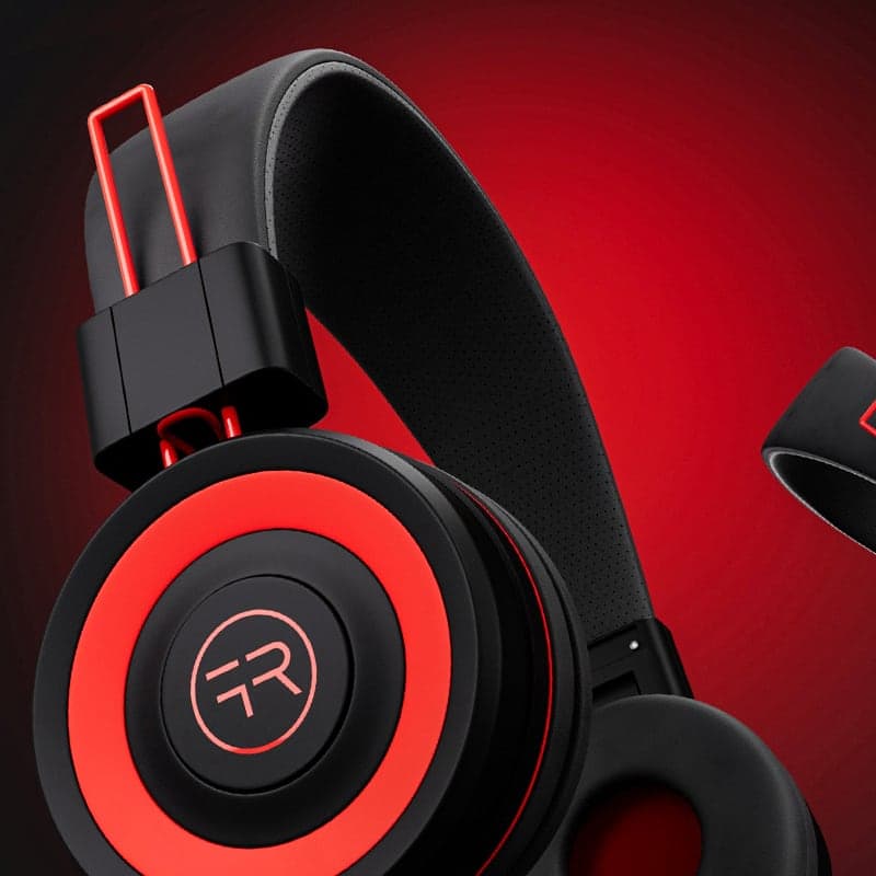 Famous Red wireless headset product render showing device design and brand styling