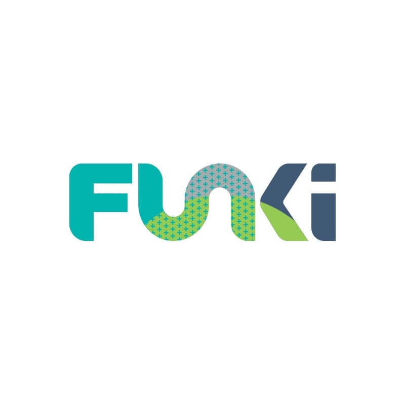 Funki logo on dark background – reversed version