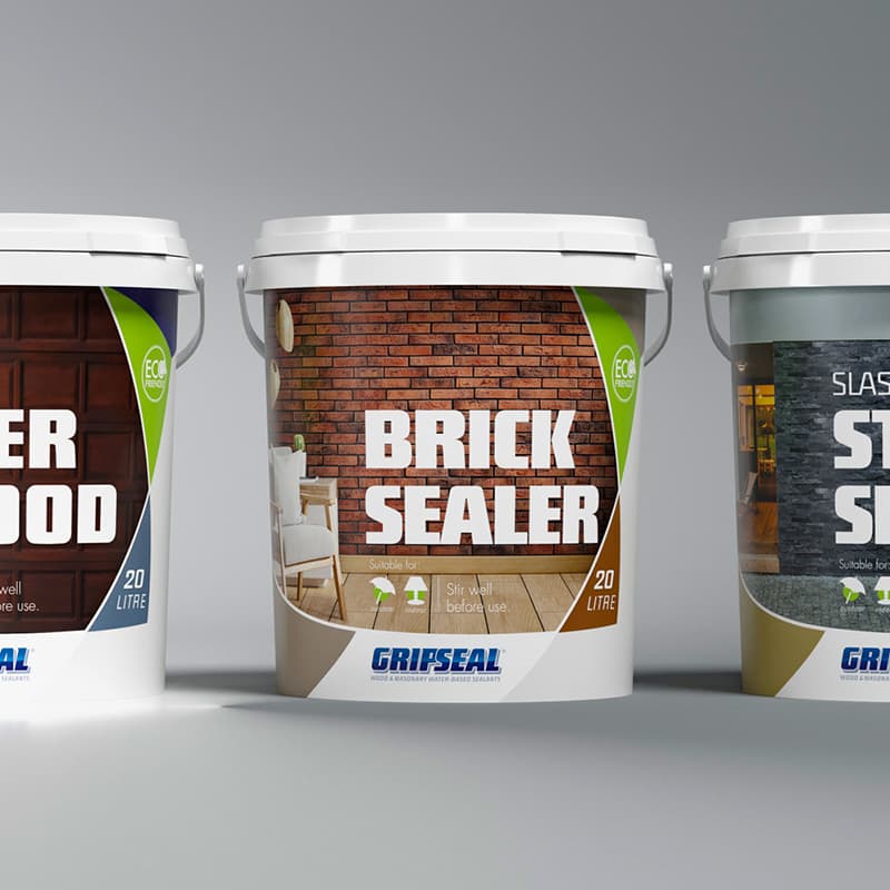 GripSeal 20 litre industrial bucket range 3D render showing the full product family at scale
