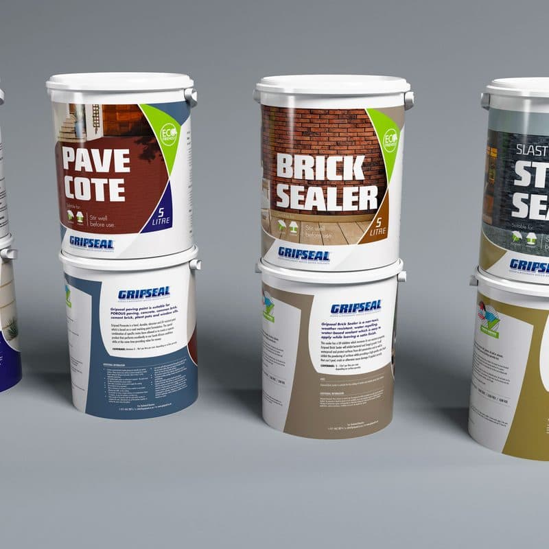 GripSeal 5 litre product family 3D render showing all colour-coded products together