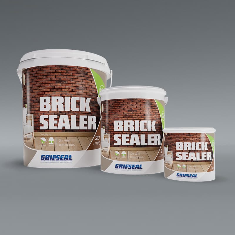 GripSeal Brick Sealer product range with colour-coded red label system across all sizes