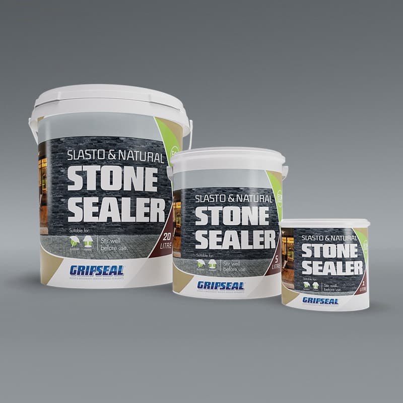 GripSeal Slasto Natural Stone Sealer product range with blue label system