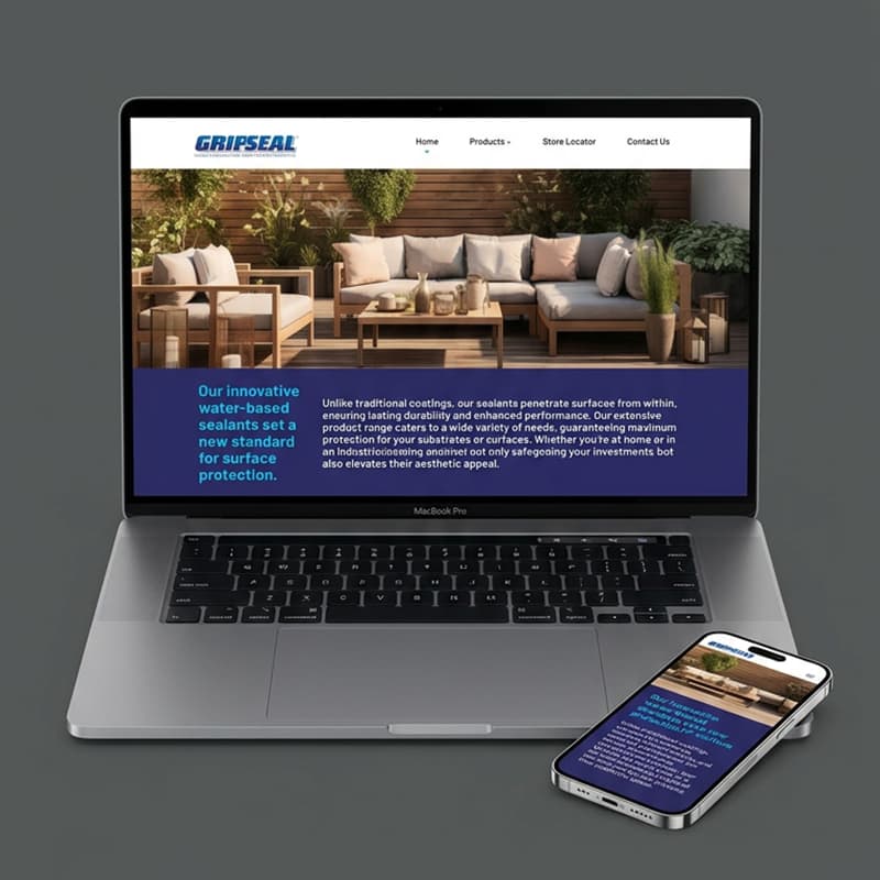 GripSeal website home page design showing product range and SEO-optimised layout