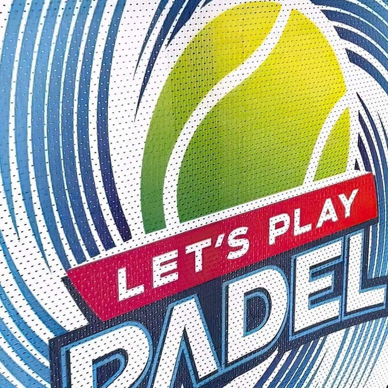 Contravision window branding showing Let's Play Padel logo