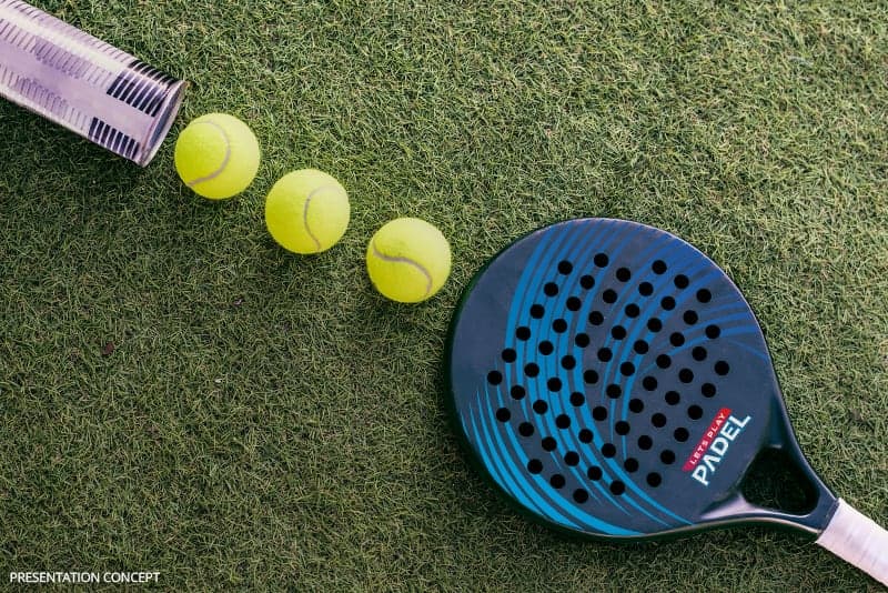 Padel racket design with integrated Let's Play Padel branding