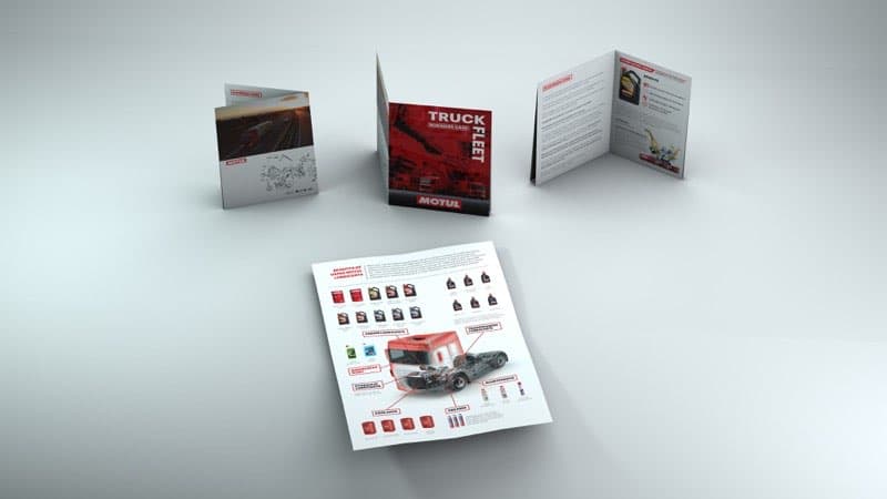 Motul Truck Fleet business case brochure with infographic mapping lubricant products to truck components