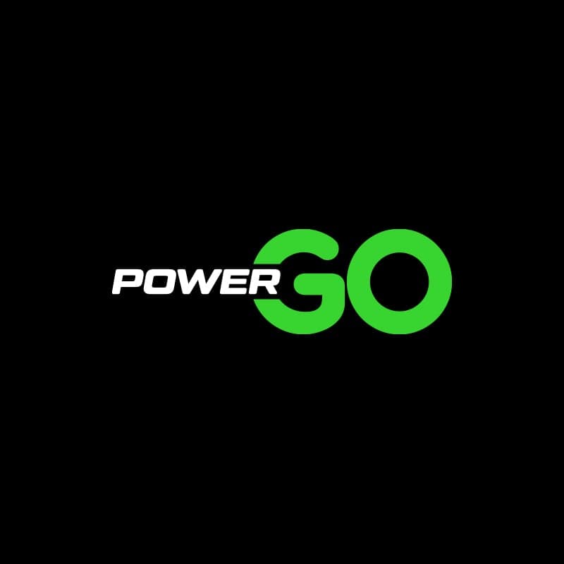 PowerGo logo in white reversed on dark background