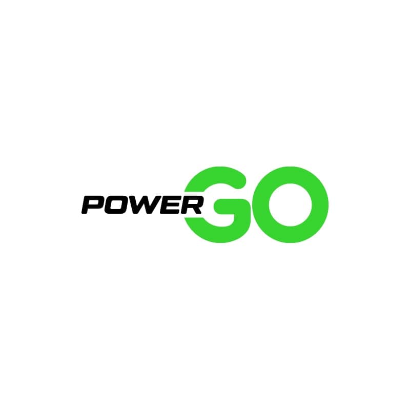 PowerGo logo in black with bold energetic letterforms on light background