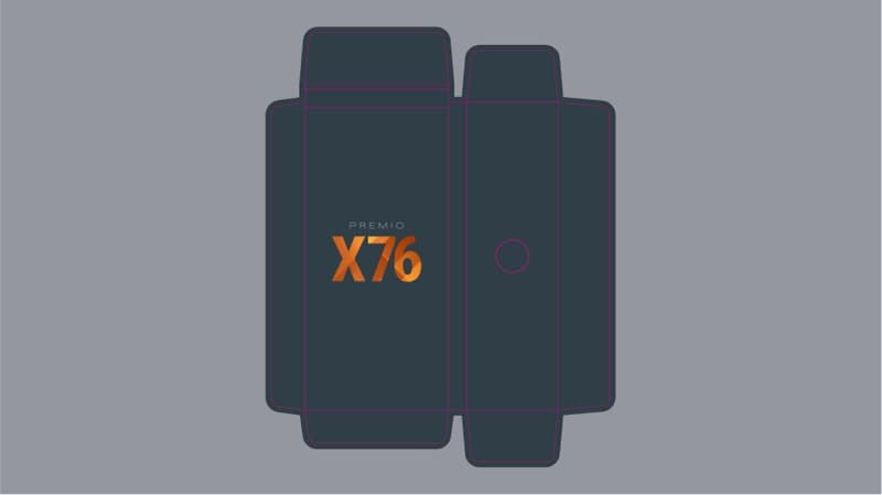 Premio smartphone packaging phone insert card layout with quick start guide and device illustration