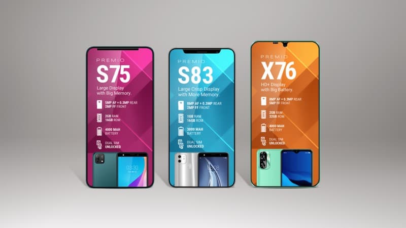 Premio smartphone screen protector packaging 3D render showing hanging card design with model compatibility