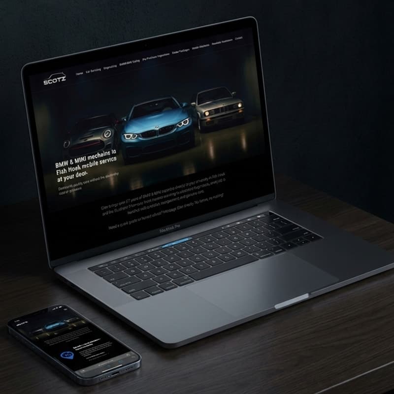 Scotz Auto Services custom HTML website desktop layout showing services and interactive map
