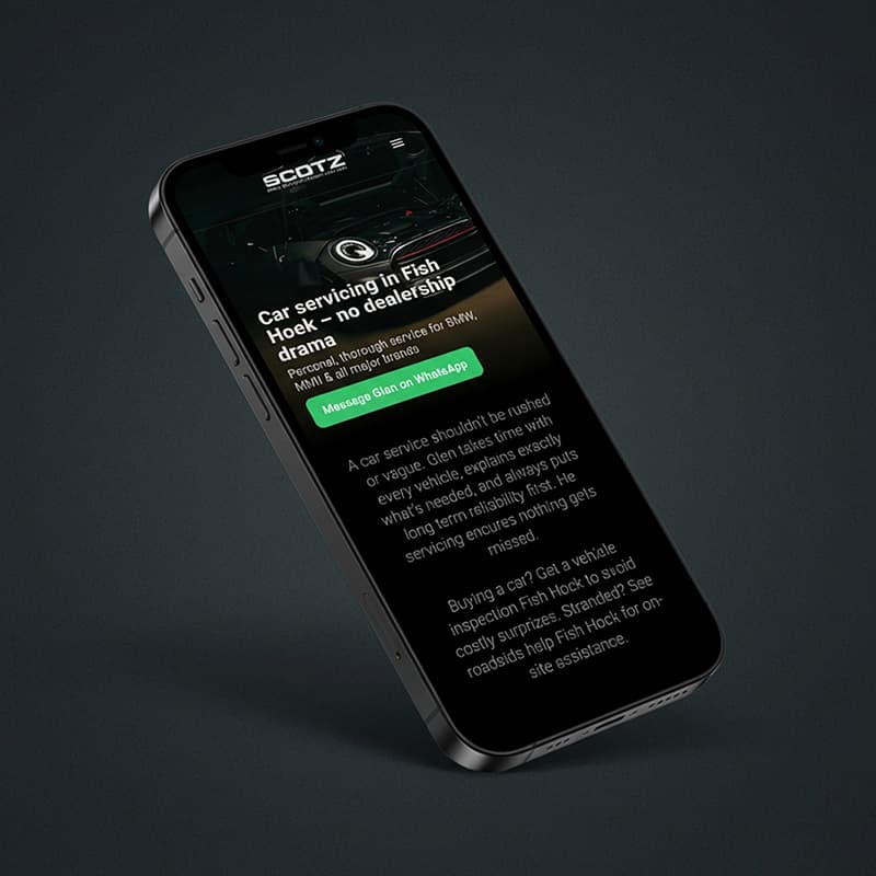 Scotz Auto Services mobile-responsive website design showing phone and tablet views