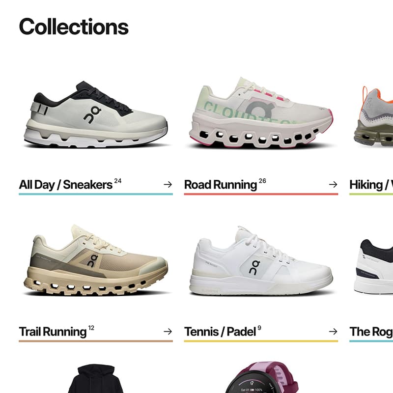 Tifosi Sports collections page with category grid for running shoes, accessories and apparel