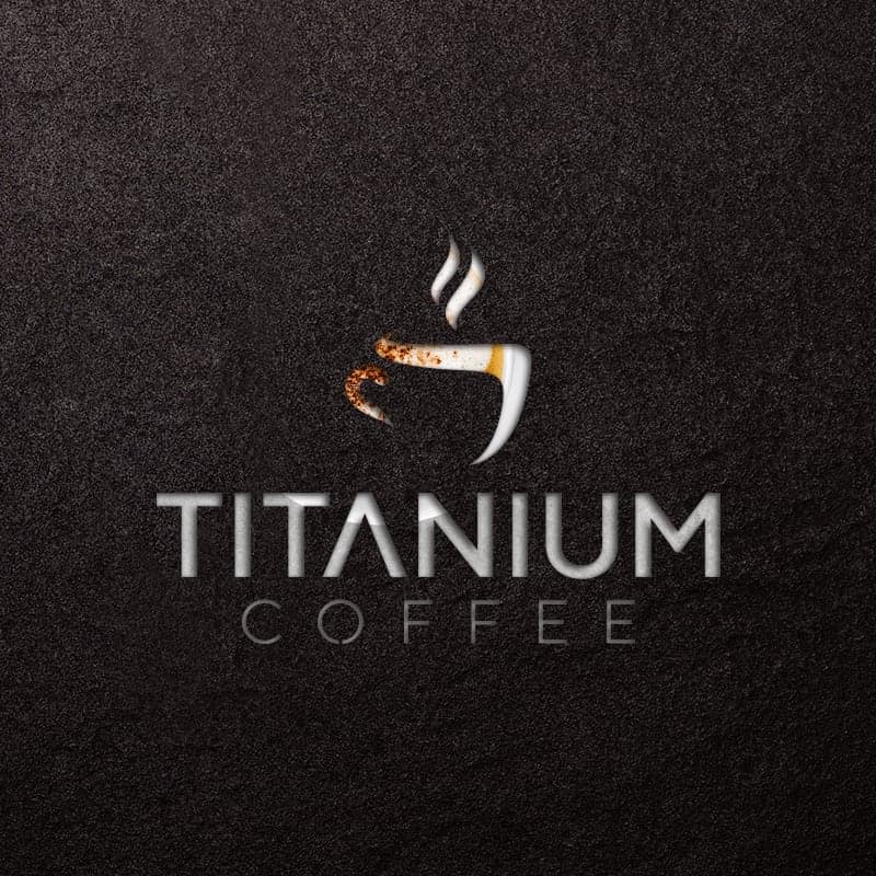 Titanium Coffee horizontal logo lockup with stamp-style emblem and wordmark