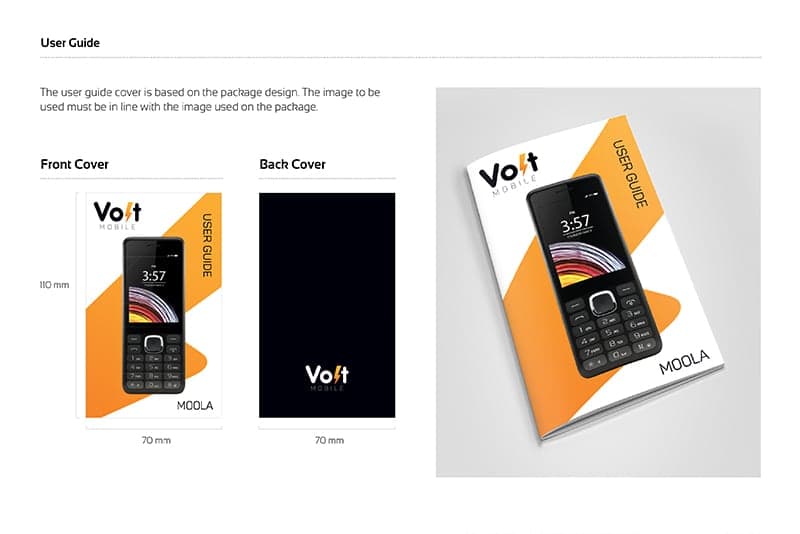 Volt Mobile user guide booklet design with setup instructions and brand typography
